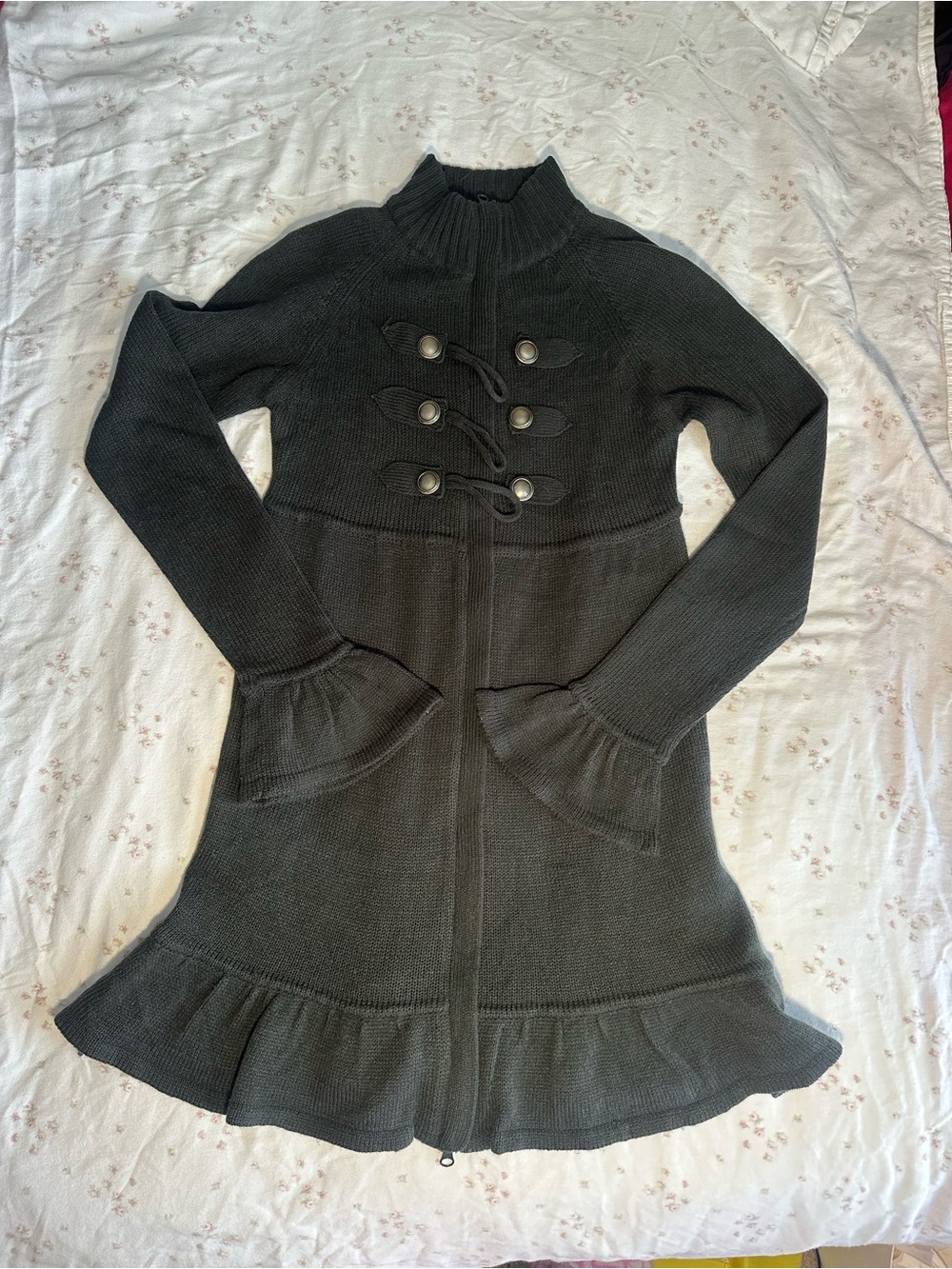 Womens Black Long Knit Toggle Sweater Dress